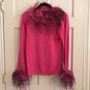 NWT Hot pink light weight sweater with feathers